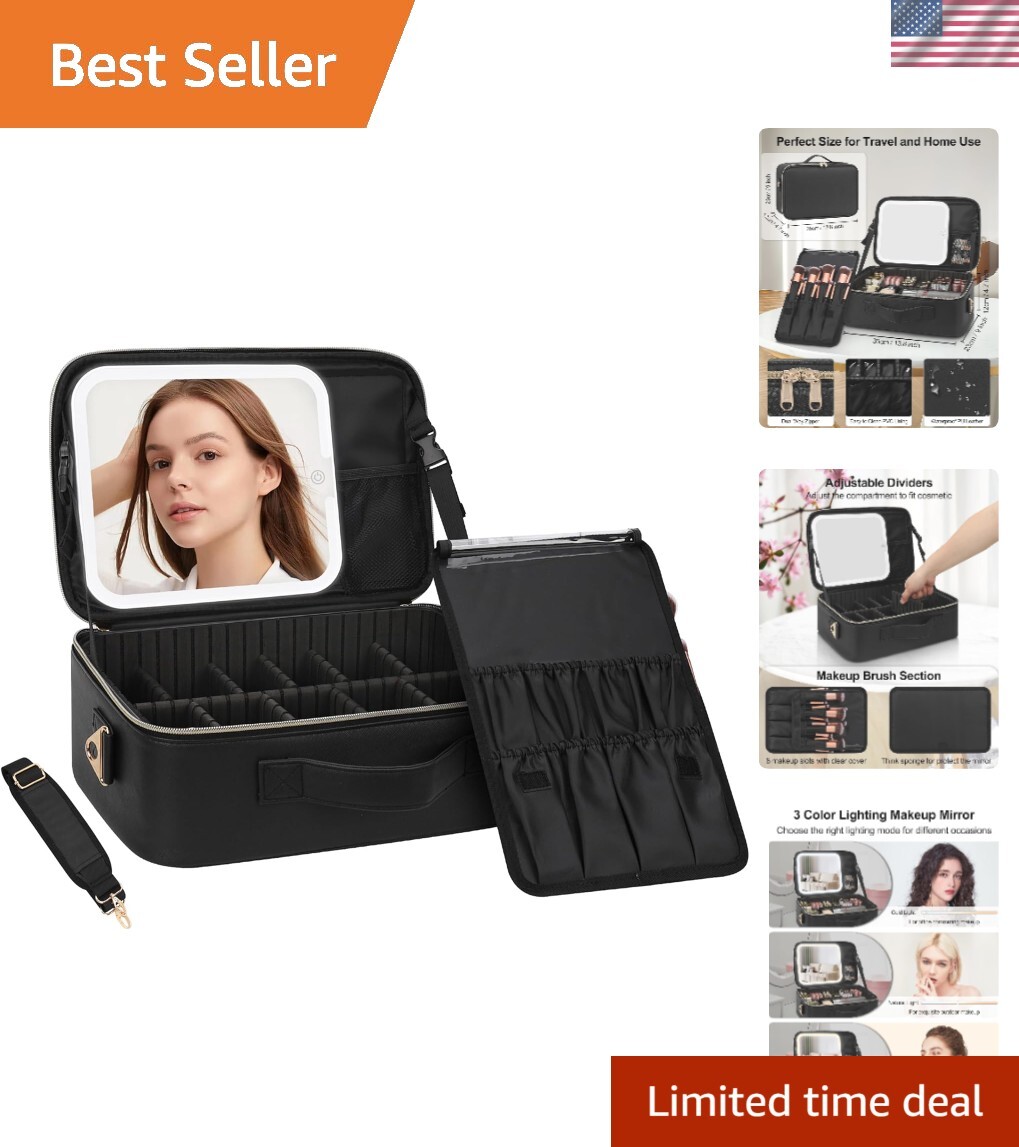 Makeup Bag with LED Mirror, Travel Cosmetic Train Case for Women, Makeup Arti...-image