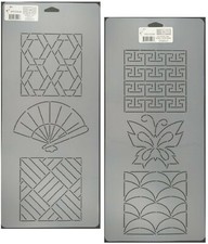 2 Quilting Stencils Sashiko Embroidery Pattern Hexagon Wave Butterfly Templates