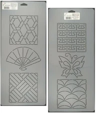 2 Quilting Stencils Sashiko Embroidery Pattern Hexagon Wave Butterfly Templates