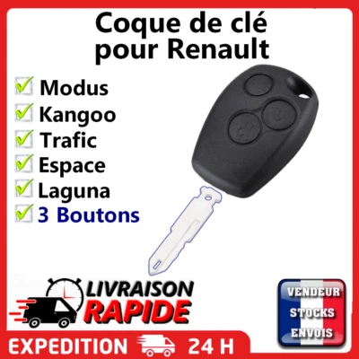 Coque Clé Telecommande pour Renault Kangoo Modus Trafic Laguna Espace 3 Boutons