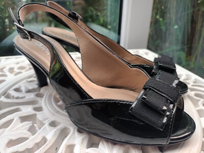 GABOR BLACK PATENT REAL LEATHER PEEP TOE SLING BACK