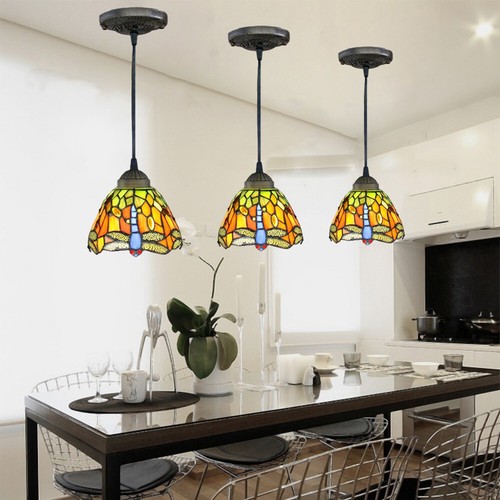 Baroque Single Pendant Lamp Colorful Dragonfly Glass Shade Hanging Ceiling Light - 第 1/10 張圖片
