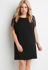 Forever 21 Plus Size Black Knotted Fringe-Trim Shift Dress 2X