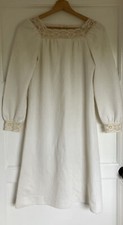 Vintage JOAN CURTIS Women's Cream Stripe Textured Dress Lace Trims Size 6-8