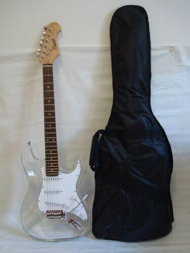 Guitarra Eléctrica Lucite Profesional 6 Cuerdas Cuerpo Transparente con Estuche, Nueva - Imagen 1 de 3