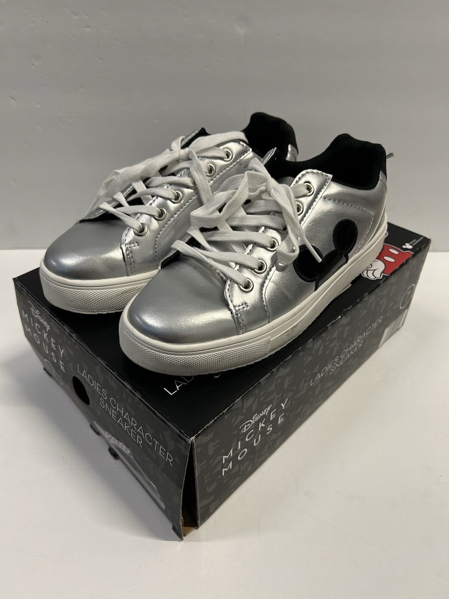 Disney Mickey Mouse Ladies Silver Sneakers Shoes Women's Size