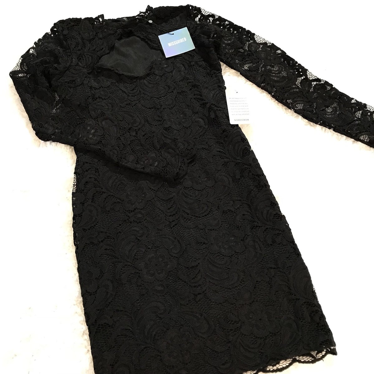 Missguided Dress Sz Black Lace High Neck Long Sleeve Bodycon Womens  Nordstrom