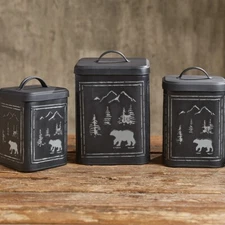 BLACK BEAR CANISTERS SET ( SET OF 3) METAL RUSTIC LODGE CABIN  BY PARK DESIGNS