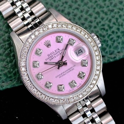 Rolex Ladies Datejust 69174 Pink Dial 18K White Gold Steel 26Mm
