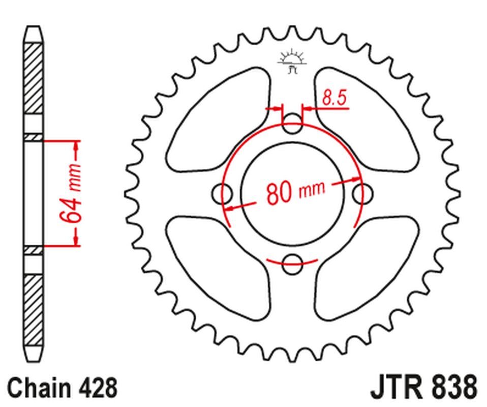 Pignon arrière JT 838 acier 49 dents transmission fluide pour Yamaha DT 100