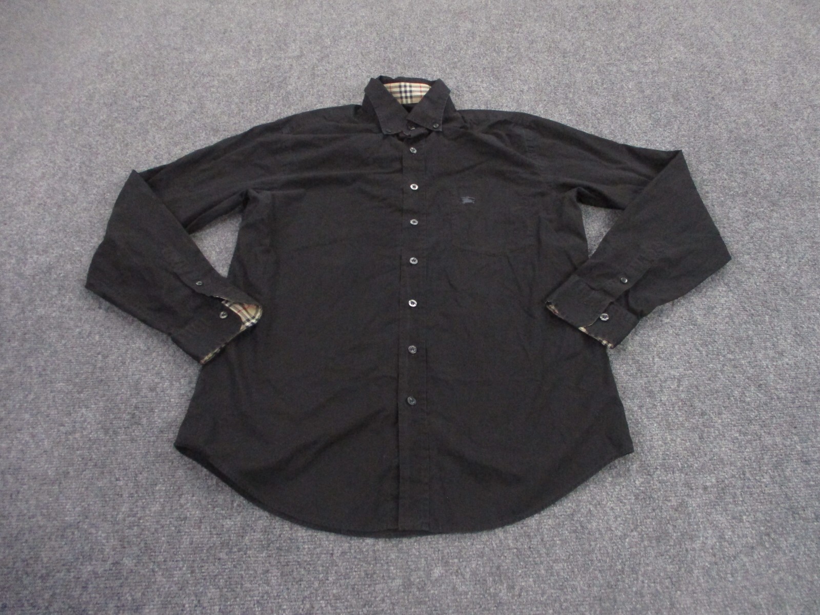 Burberry Shirt Adult M Black Business Preppy London Nova Check Flip Cuff Mens