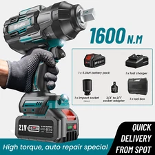 Cordless Impact Wrench 1600N.m 3/4" 1/2" Electric Power Impact Gun 5.0Ah Battery