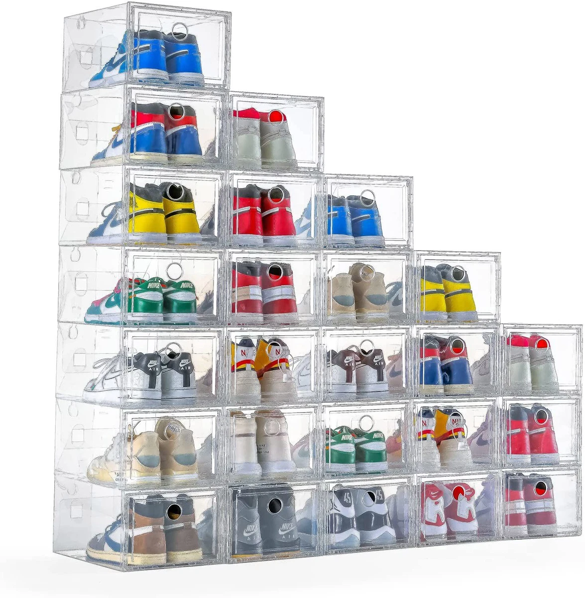 Shoe Box Set Foldable Plastic Storage Transparent Shelf Stack Organizer  Case