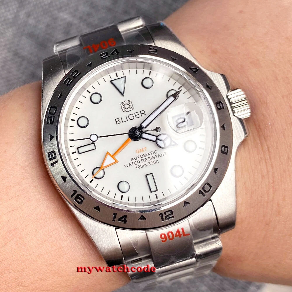 39mm BLIGER White Dial Orange Japan NH34A GMT Automatic Men Watch Sapphire Glass