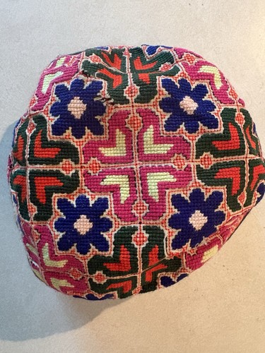 Vintage Silk Embroidered Skullcap Uzbek Tajik Doppi Tubeteika Handmade Hat Cap
