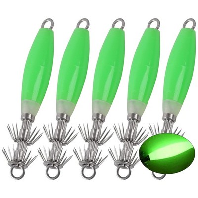OROOTL Squid Jig Saltwater Fishing Lures, 5/10pcs Glow 5pcs, Green-5pcs 