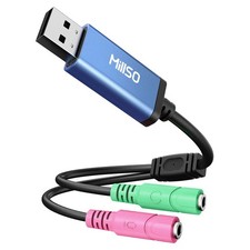 USB Audio Adapter Stereo External Sound Card, USB to 3.5mm TRS Headphone Mi...