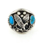 Tom Yazzie Navajo Vintage Turquoise, Sterling Silver Soaring Eagle Ring Sz. 14