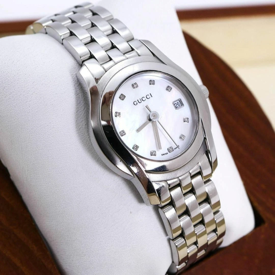 Orologio Gucci 5500L Quadrante Bianco Conchiglia Quarzo 11P Diamante U Funzionante Dal Giappone
