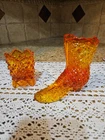 FENTON VINTAGE AMBERINA BOOT AND TOOTHPICK HOLDER