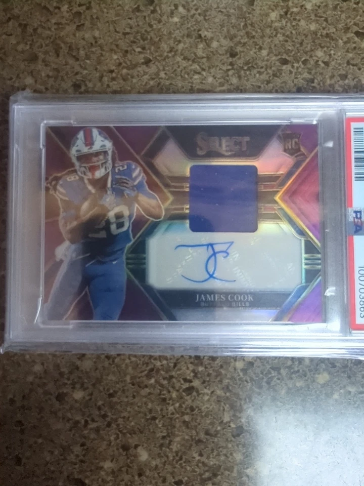 2022 Panini Select - Rookie Signature Mem James Cook Purple Prizm /49 PSA 10 - Image 2 of 4
