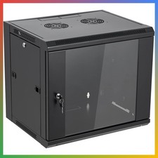 9U Wall Mount Server Cabinet Network Rack Enclosure Locking Glass Door