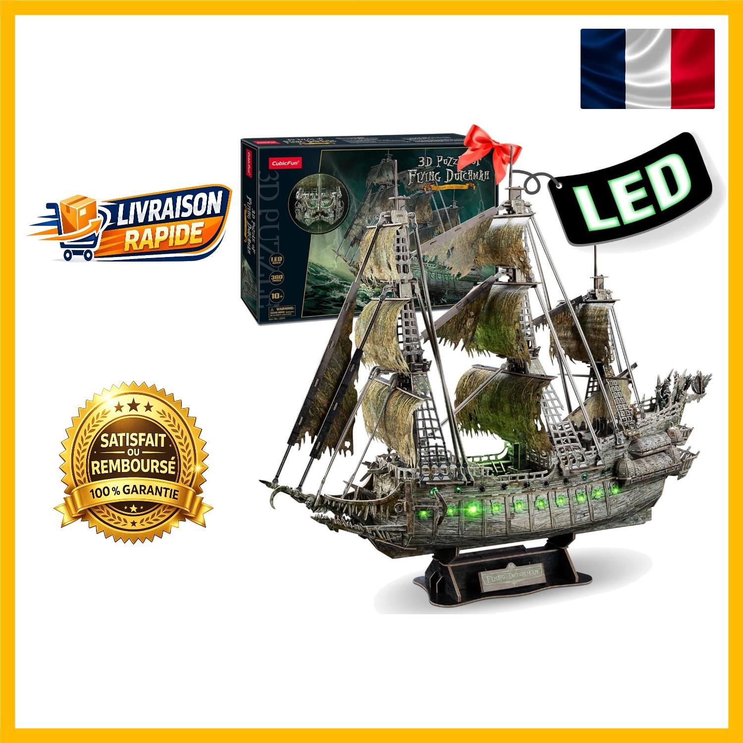 Maquette Bateau Lumineuse Puzzle 3D Hollandais Volant Édition Collector en Mousse EPS Dense