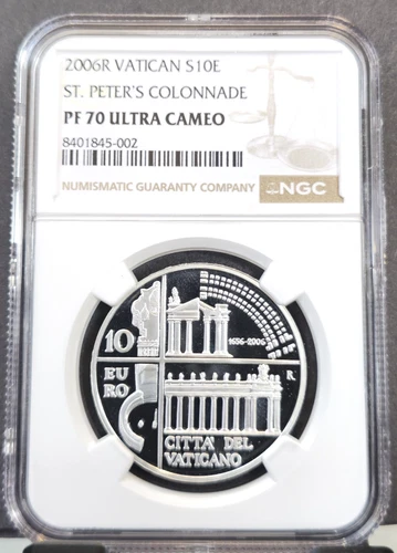 2006 VATICAN SILVER 10 EURO SAINT PETERS COLONNADE NGC PF 70 ULTRA CAMEO POP 1