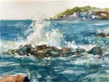 Original Handmade Landscape Watercolour, Ocean Waves Scene (12in x 9in),Unframed