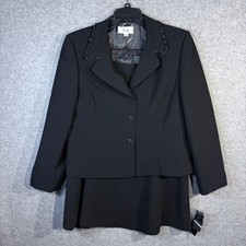 Le Suit Black Beaded Collar Blazer Skirt Suit 18 Formal Career Business