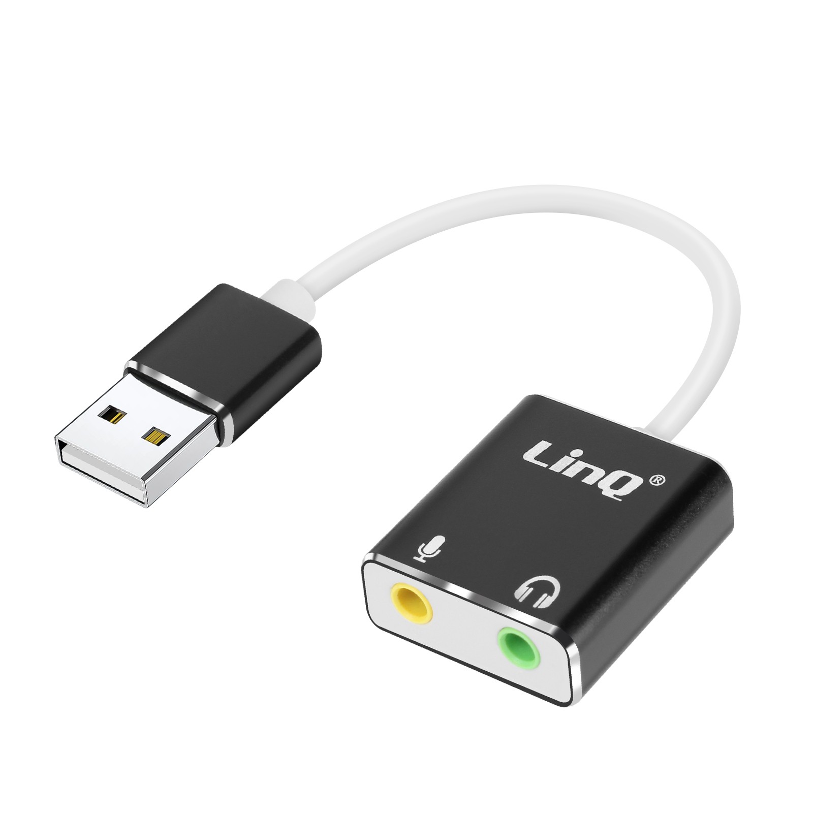 Carte son USB externe LinQ double prise 3.5mm pour télétravail et visioconférences fluides