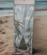 COASTAL COLLECTION CHRISTMAS ON THE BEACH HAND BEADED TABLE RUNNER 90x16 NWT