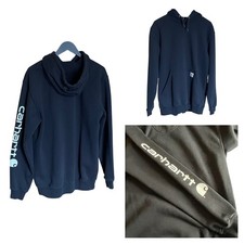Carhartt K288 Logo Sleeve Hoodie Mens M Loose Fit Spellout Pullover Sweatshirt