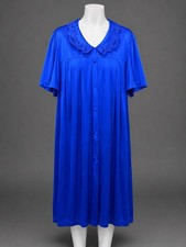 Vintage VANITY FAIR Nightgown Lingerie Blue Embroidered Size 3X Button Pocket