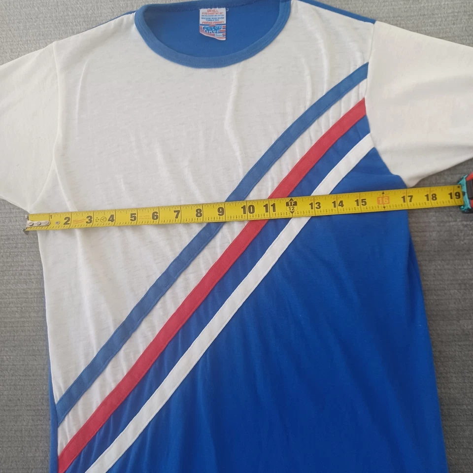 Camiseta De Colección Años 70 Para Hombre S Azul Perma Prest Sears Varsity Race Timbre a Rayas Foto 4 de 4