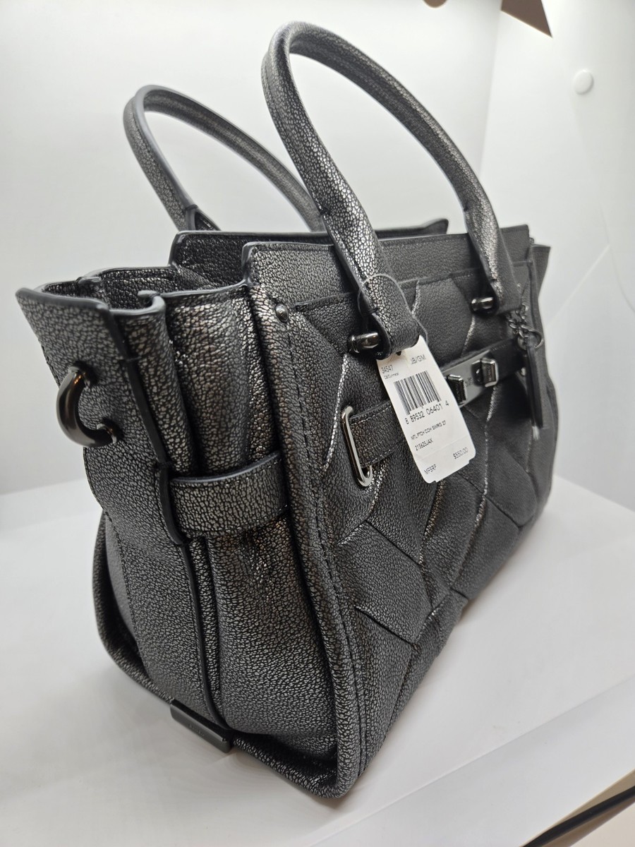 NWT Coach Swagger 27 Patchwork Gunmetal Metallic Leather Satchel