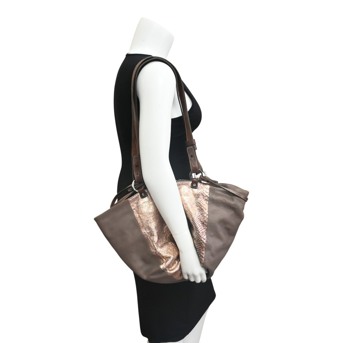 Pauric Sweeney Brown Metallic Python Leather Shou… - image 4