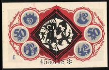 Notgeld Bielefeld 1921, 50 Pf, Mittelalterliche Figuren und Stadtansichten, Ser 