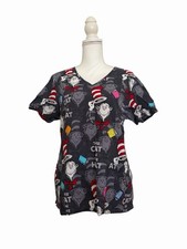 Dr. Seuss The Cat in The Hat Print Nursing Medical Scrub Top Women  s Medium