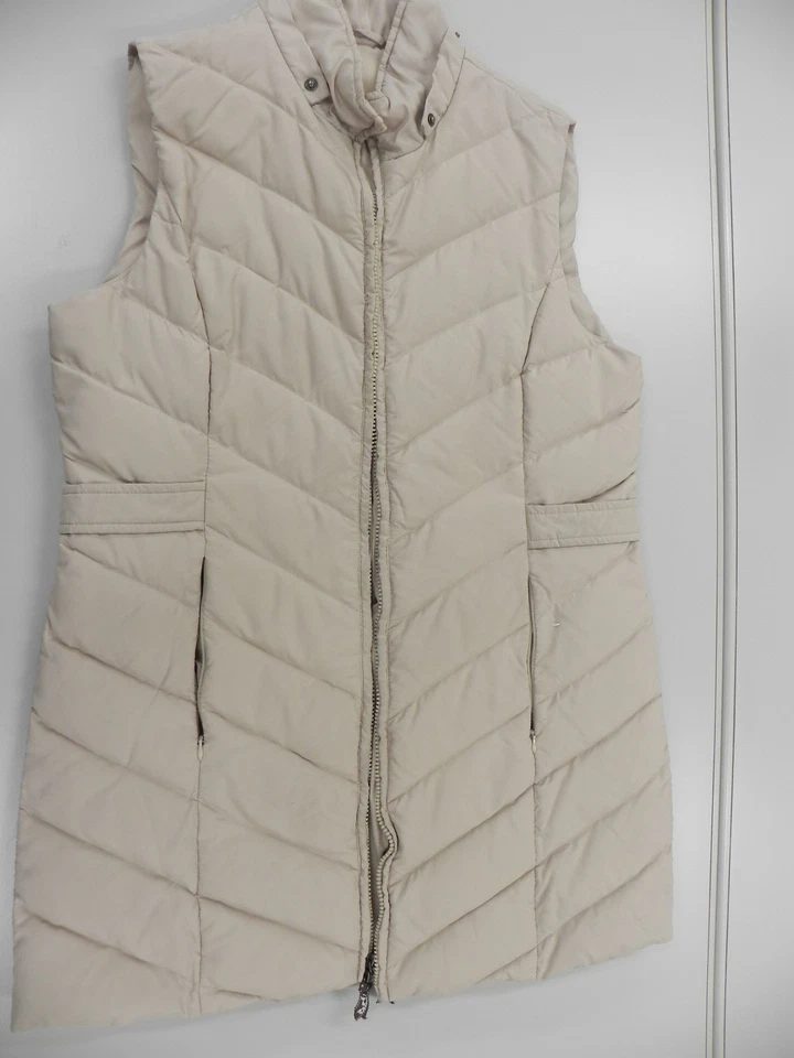 LOTE de 2: Chaleco largo de plumón Coldwater Creek marrón/bronceado/beige para mujer y chaleco mediano Foto 2 de 4