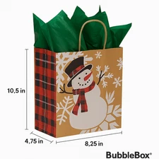Snowman Christmas Paper Shopping Bags Kraft 8x4.75x10.5 Gift Retail 25-100