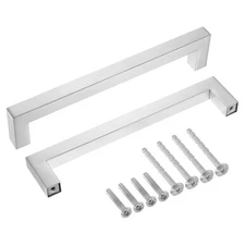 20Pack Square Bar Drawer Handle, 6 1/4" Hole Center Kitchen Cabinets Pull,Silver