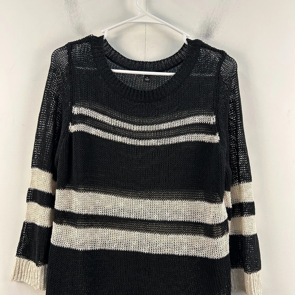 Ann Taylor женщин большой свитер черный льняной хлопок трикотажа чистый 3/4 рукав 14248 - Изображение 3 из 4