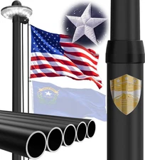 25FT Heavy Duty Flag Pole Kit with Solar Light,5x3 USA Flag,2.7" Large Diamet...
