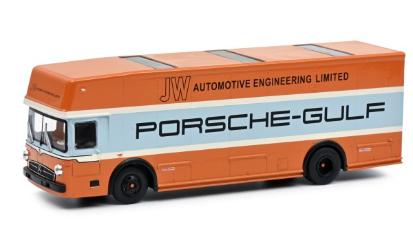 Schuco Mercedes O317 Renntransporter Porsche Gulf 1:64 Limited Modellauto-image