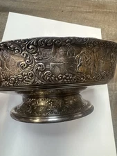 Barbour Silverplate Footed Bowl Repousse Village Scene 3388
