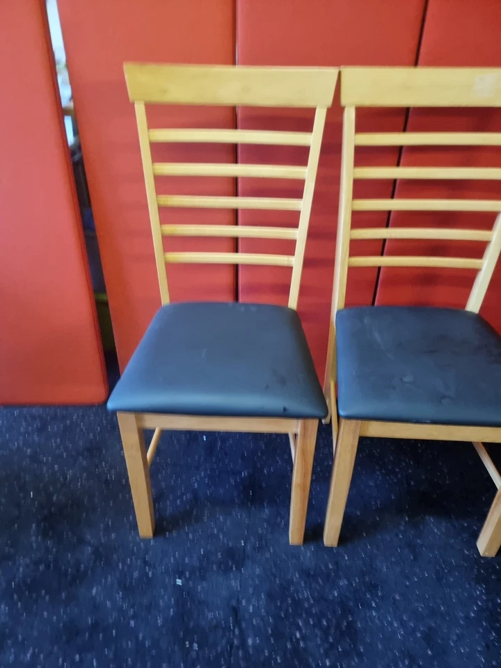 Pair of Hanover Wood Slat & Leather Dining Chairs Never Been Used - Image 2 of 4