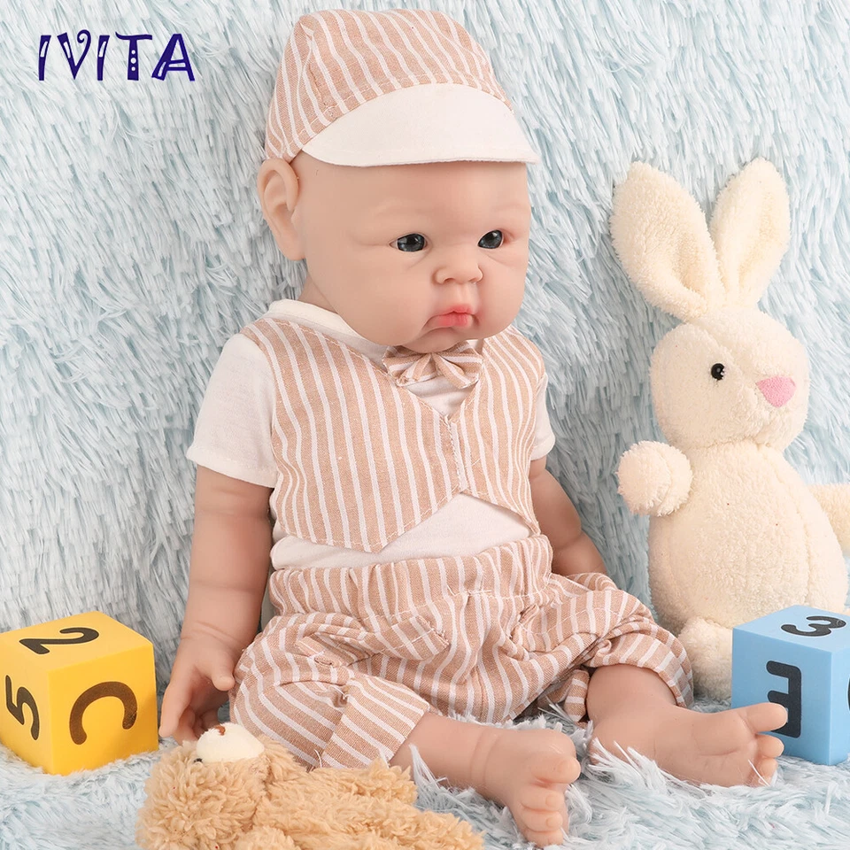 IVITA 19inch Lovely Blue Eyes Boy Full Silicone Lifelike Reborn Baby Doll Infant - Image 4 of 4