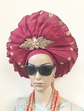 Aso Oke Auto Gele, Fan Gele, Pink Auto Gele, African Head Gears, AutoGele