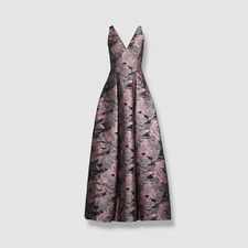 550 Aidan Mattox Women's Purple V-Neck Floral Jacquard Gown Dress Size 8